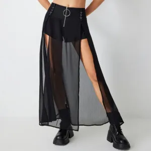 💥HOT ITEM💥Shorts with Chiffon Overlay in Black
