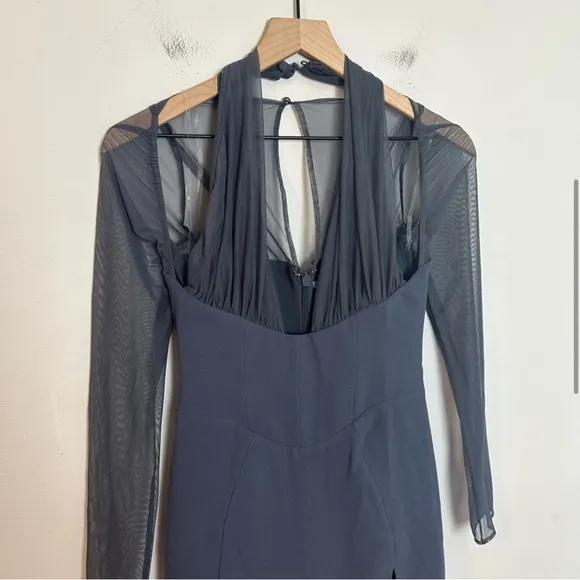 House of CB Evangelina Slate Plunge Maxi Dress, XS