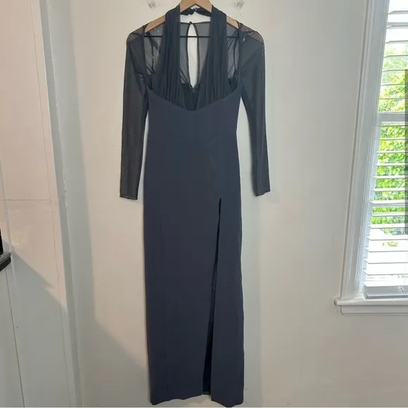 House of CB Evangelina Slate Plunge Maxi Dress, XS
