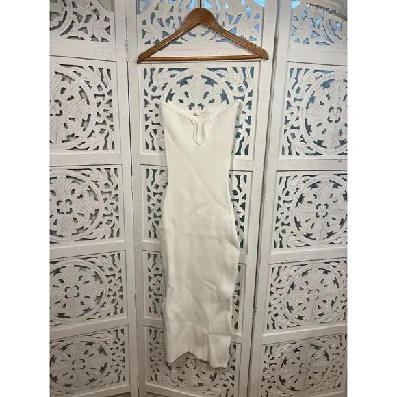 House of CB Oriana White Ribbed Knit Strapless Midi Dress Size M Medium