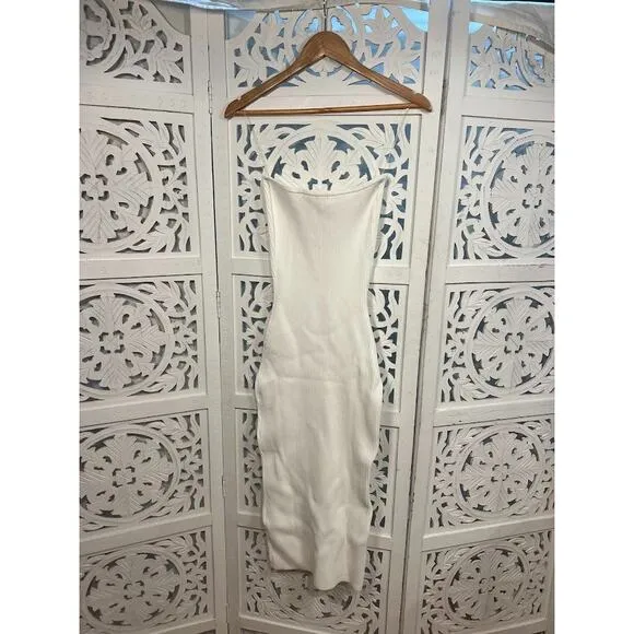 House of CB Oriana White Ribbed Knit Strapless Midi Dress Size M Medium