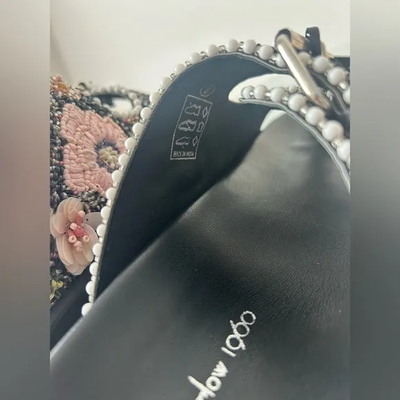 House of Harlow 1960 Black Beaded Sandals with Floral Design