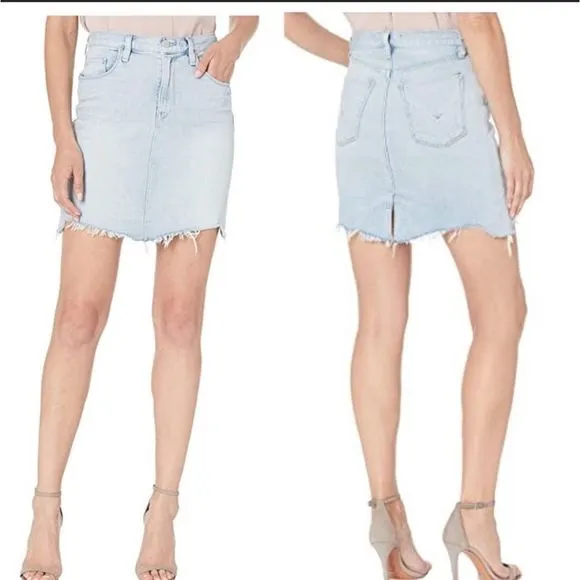 Hudson Jeans Skirt Lulu Pencil Light Blue Wash Frayed Denim Skirt Sz 26