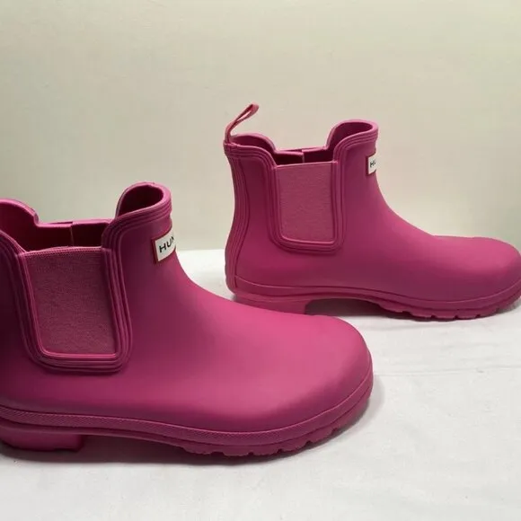 Hunter Original Chelsea Rain Boots Pink Waterproof Ankle Booties Women’s Size 10