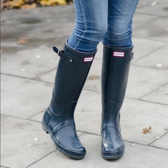 Hunter Original Tall Navy Blue Waterproof Boots 8