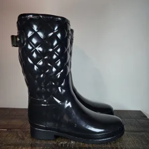 Hunter Refined Quilted Tall Rain Boots Womens Size 7 Waterproof Black Rubber