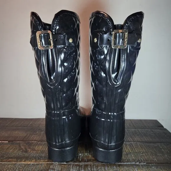 Hunter Refined Quilted Tall Rain Boots Womens Size 7 Waterproof Black Rubber
