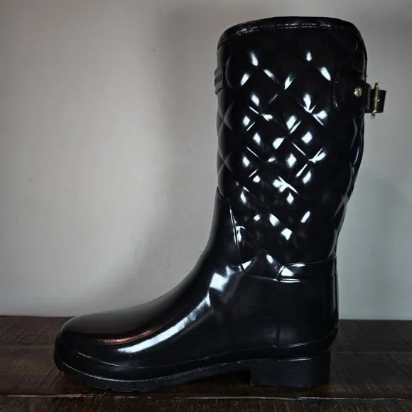 Hunter Refined Quilted Tall Rain Boots Womens Size 7 Waterproof Black Rubber