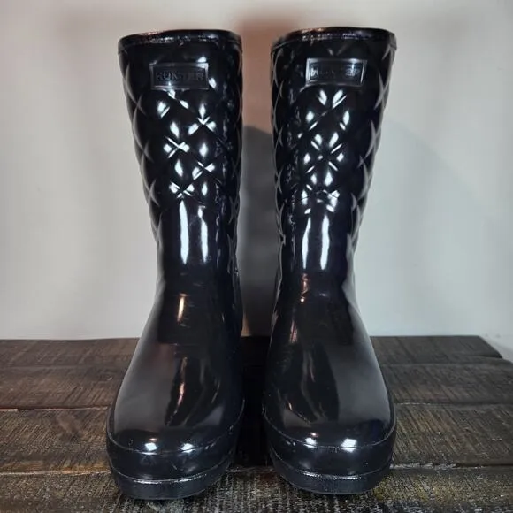 Hunter Refined Quilted Tall Rain Boots Womens Size 7 Waterproof Black Rubber