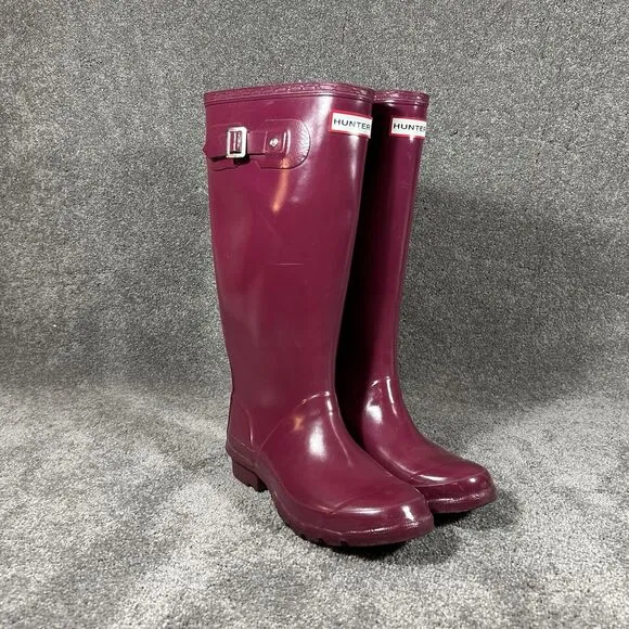 Hunter Rubber Pull-On Huntress Tall Gloss Boots Purple Pink W23990 Women’s Sz 6