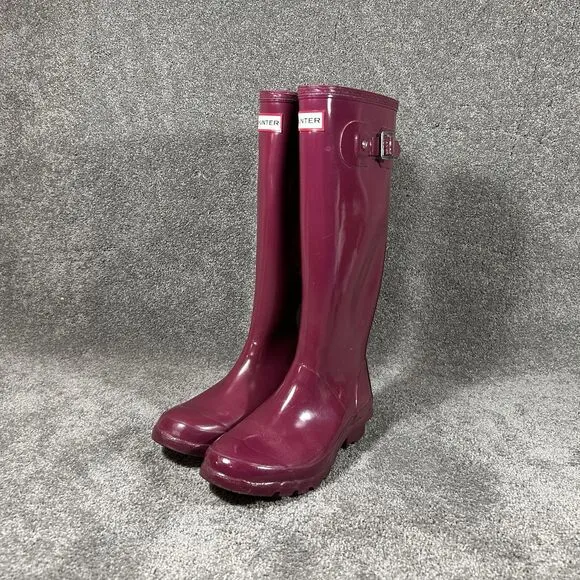 Hunter Rubber Pull-On Huntress Tall Gloss Boots Purple Pink W23990 Women’s Sz 6