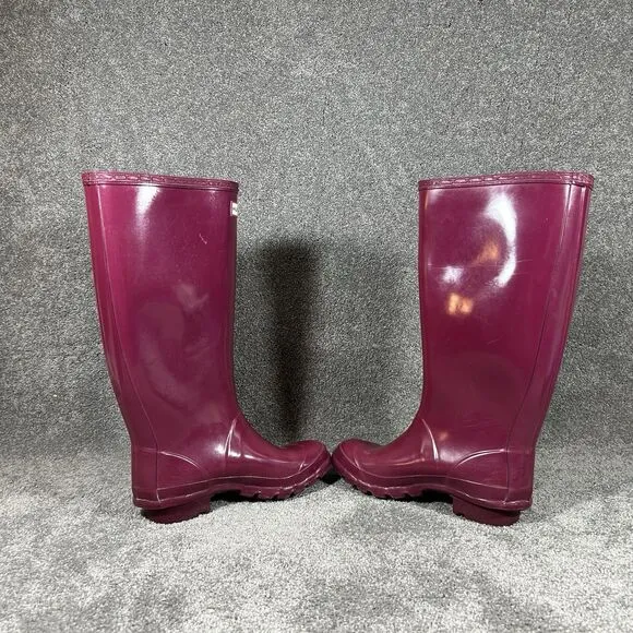 Hunter Rubber Pull-On Huntress Tall Gloss Boots Purple Pink W23990 Women’s Sz 6