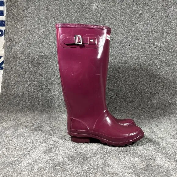 Hunter Rubber Pull-On Huntress Tall Gloss Boots Purple Pink W23990 Women’s Sz 6