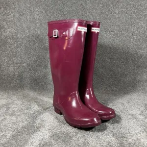 Hunter Rubber Pull-On Huntress Tall Gloss Boots Purple Pink W23990 Women’s Sz 6