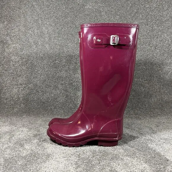 Hunter Rubber Pull-On Huntress Tall Gloss Boots Purple Pink W23990 Women’s Sz 6