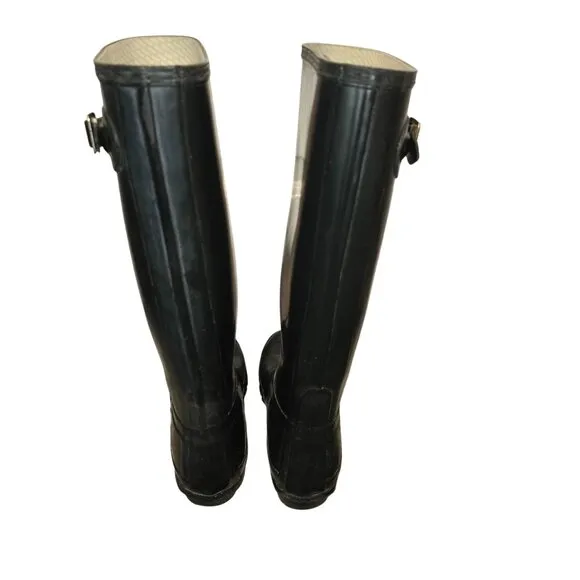 Hunter Tall Black Rubber Rain Boots Womens 8 Golashes Spring Puddles