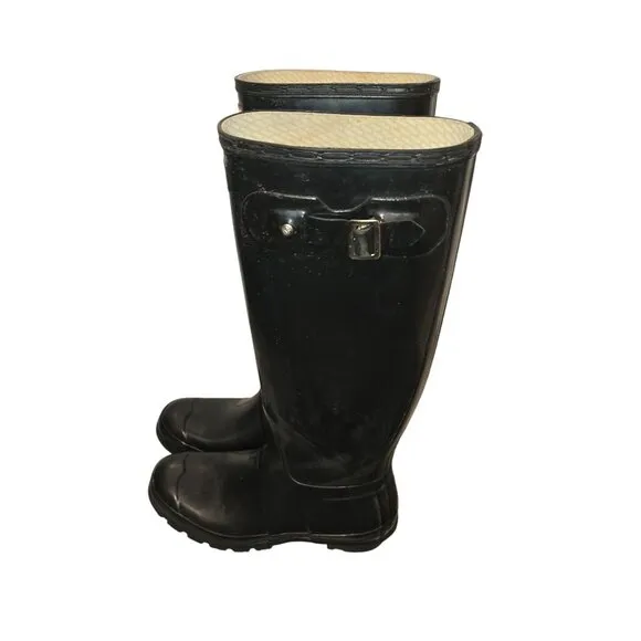 Hunter Tall Black Rubber Rain Boots Womens 8 Golashes Spring Puddles