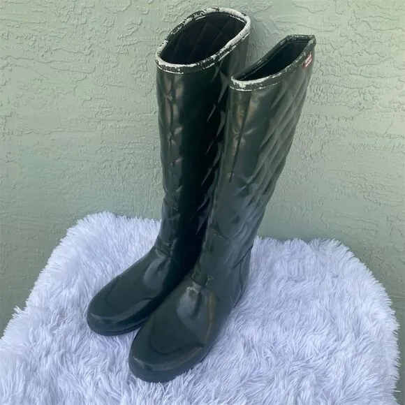 Hunter Women's Green Quilted Tall Rain Boots Size 9 Waterproof
