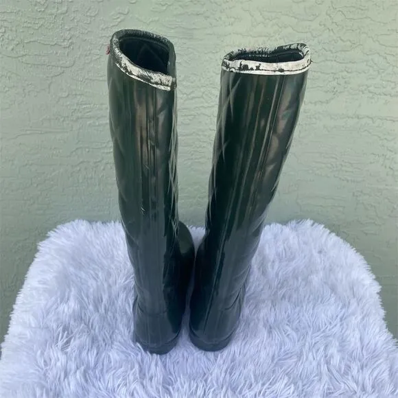 Hunter Women's Green Quilted Tall Rain Boots Size 9 Waterproof
