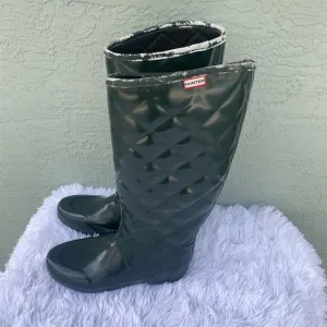 Hunter Women's Green Quilted Tall Rain Boots Size 9 Waterproof