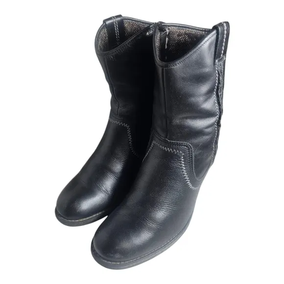 Hush Puppies Black Leather Waterproof Zip Boots Women's Sz 8 M