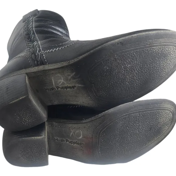 Hush Puppies Black Leather Waterproof Zip Boots Women's Sz 8 M