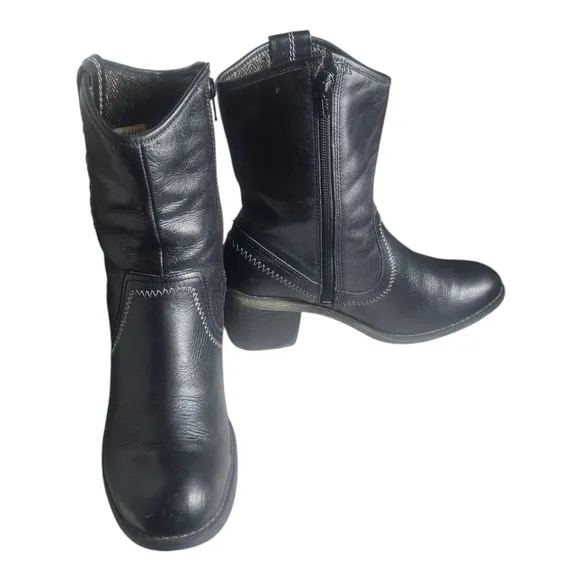 Hush Puppies Black Leather Waterproof Zip Boots Women's Sz 8 M
