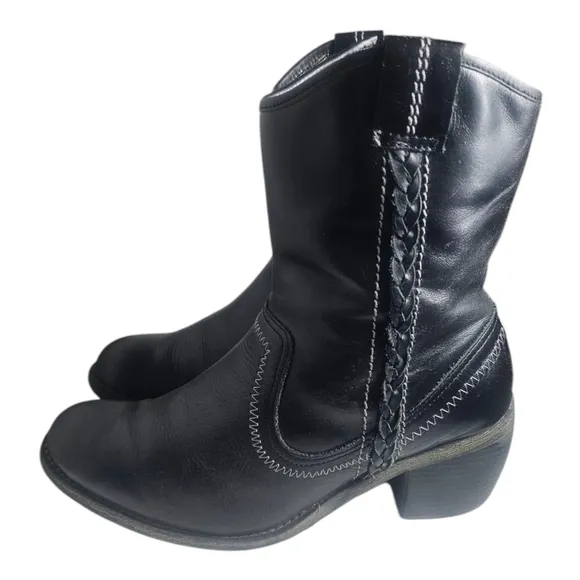 Hush Puppies Black Leather Waterproof Zip Boots Women's Sz 8 M