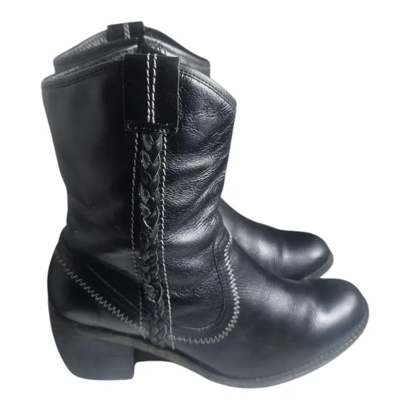 Hush Puppies Black Leather Waterproof Zip Boots Women's Sz 8 M