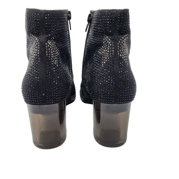 INC Floriann5 Ankle Booties 10 Black Sparkle Silver Star Chunky Heel Holiday