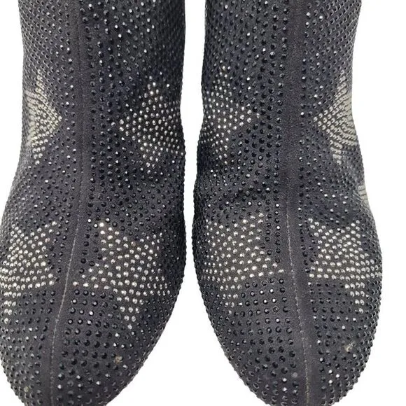 INC Floriann5 Ankle Booties 10 Black Sparkle Silver Star Chunky Heel Holiday