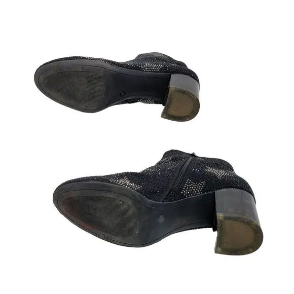 INC Floriann5 Ankle Booties 10 Black Sparkle Silver Star Chunky Heel Holiday