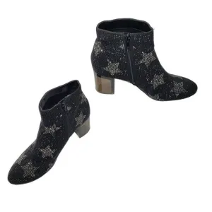 INC Floriann5 Ankle Booties 10 Black Sparkle Silver Star Chunky Heel Holiday