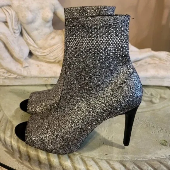 Inc international concept women's Rie to fabric peep toe pewter knit booties