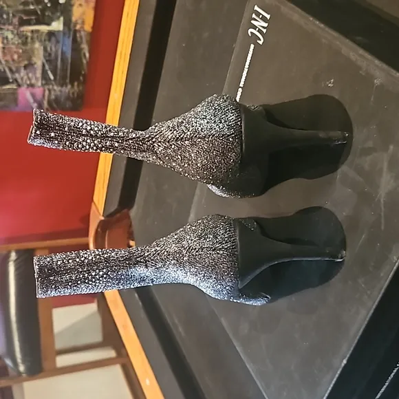 Inc international concept women's Rie to fabric peep toe pewter knit booties