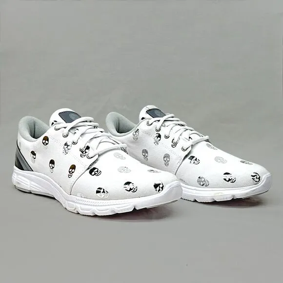 Inkkas Men’s White Sneakers Silver Reflective Skull Print Sz: 8