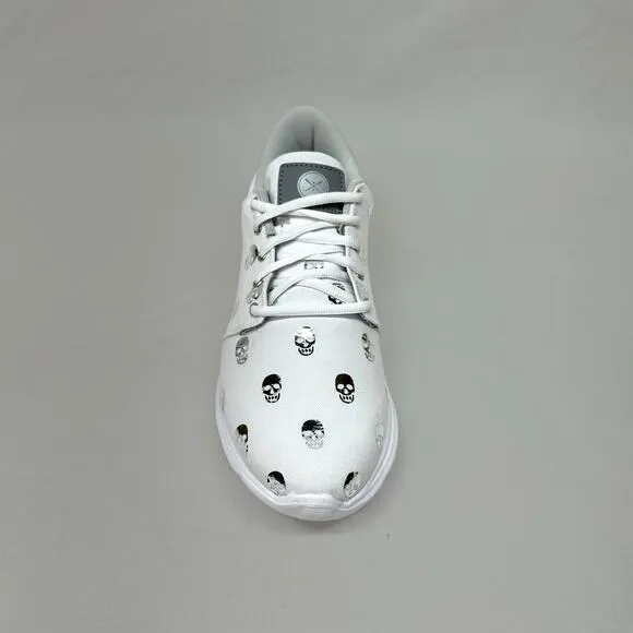 Inkkas Men’s White Sneakers Silver Reflective Skull Print Sz: 8