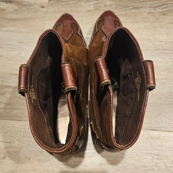 ISOLA Brown Leather Odin Western Ankle Boots sz 8.5M Festival Concert Retro