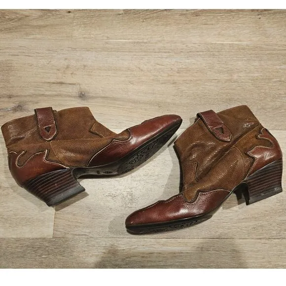 ISOLA Brown Leather Odin Western Ankle Boots sz 8.5M Festival Concert Retro