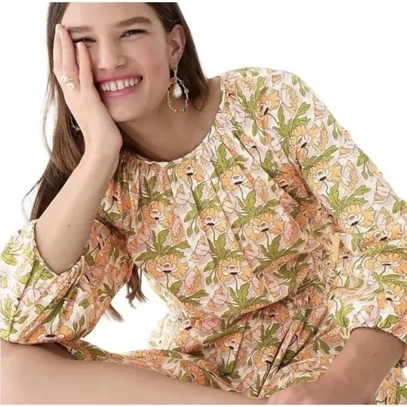 J. Crew Liberty collab Smocked-waist mini dress Myra Butterfield Poppy fabric S