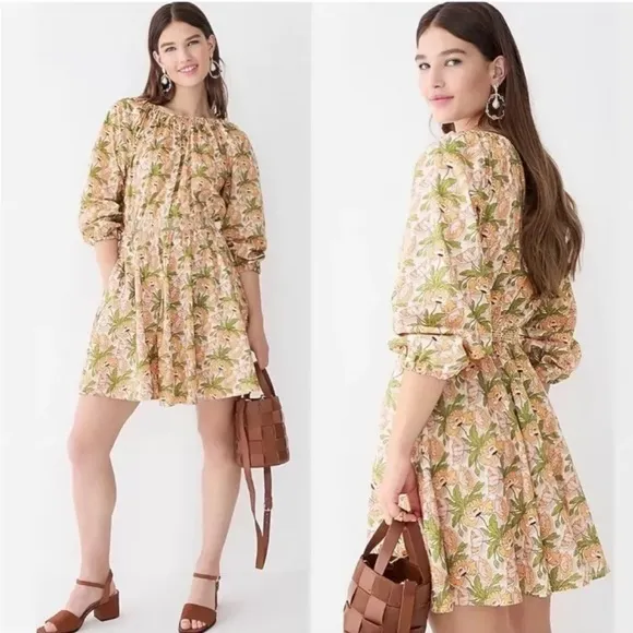 J. Crew Liberty collab Smocked-waist mini dress Myra Butterfield Poppy fabric S