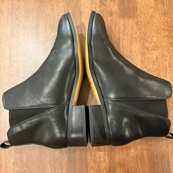 J. CREW Walker Elegant Smooth Black Ankle Boots Women Size 8.5 Slip on Timeless