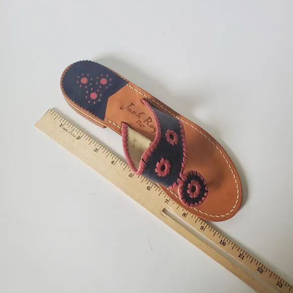 Jack Rogers USA Hamptons Leather Sandals T Strap Flat Slide On Flip Flops Boho