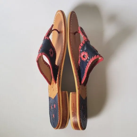 Jack Rogers USA Hamptons Leather Sandals T Strap Flat Slide On Flip Flops Boho