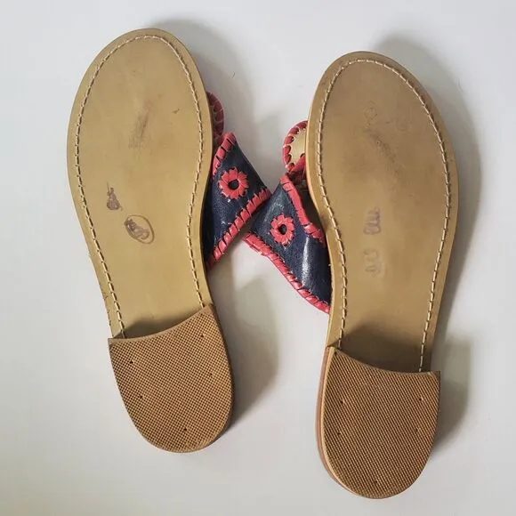 Jack Rogers USA Hamptons Leather Sandals T Strap Flat Slide On Flip Flops Boho