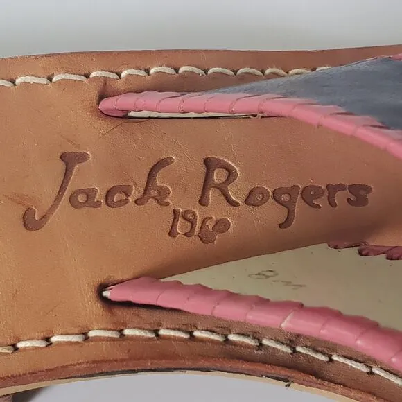 Jack Rogers USA Hamptons Leather Sandals T Strap Flat Slide On Flip Flops Boho