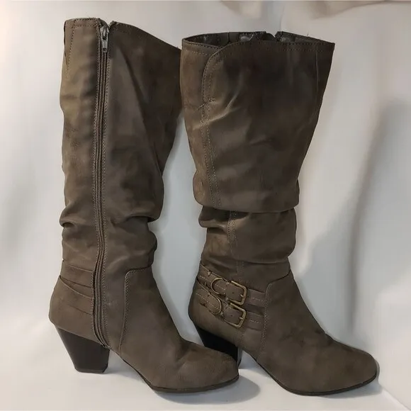 Jaclyn Smith boots size 9 grey brown Leather Block Heel