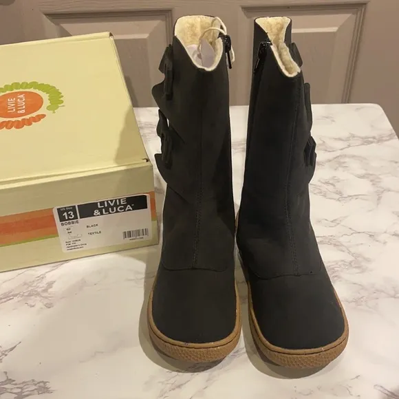 Janie And Jack Bobbie Black Boots size 12 and 3y