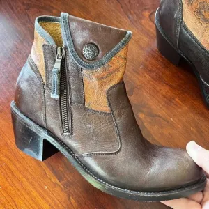 J.B. Dillon Women's Leather Western Ankle Boots With Paisley Design- sz 7