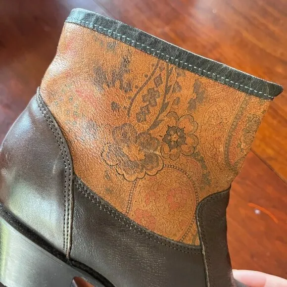 J.B. Dillon Women's Leather Western Ankle Boots With Paisley Design- sz 7
